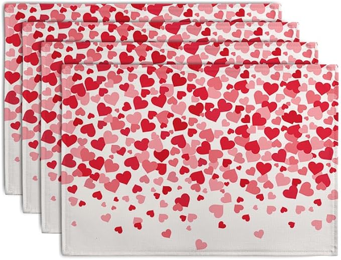 Valentine's Day Pink Love Heart Placemats Set of 4 Valentine Dining Place Mat by Wnoesat