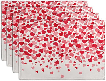 Valentine's Day Pink Love Heart Placemats Set of 4 Valentine Dining Place Mat by Wnoesat