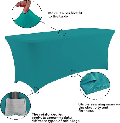 IVAPUPU 2 Pack 4FT Table Cloth for Rectangular Fitted Events Stretch Lake Blue - Image 2