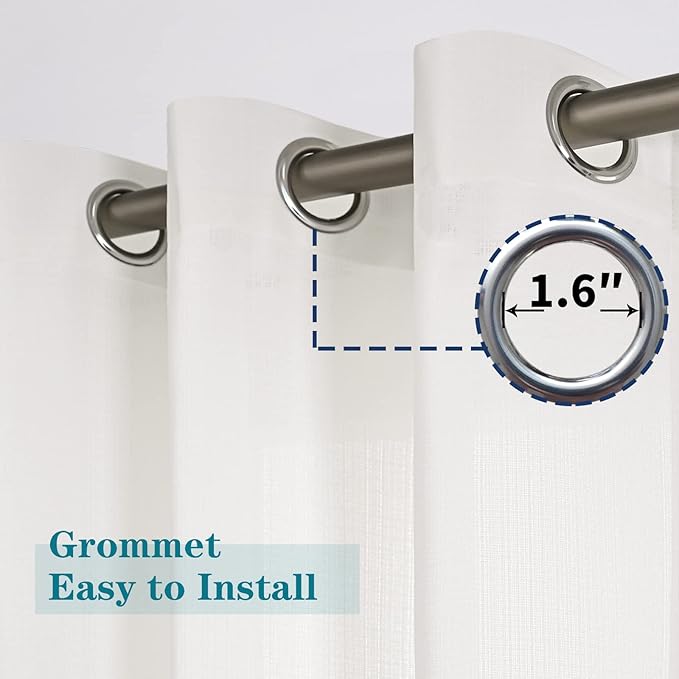 BGment Cream Semi Sheer Natural Linen Look 54 Inch Curtains - Image 3