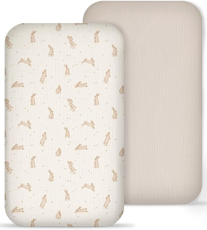 Muslin Bedside Bassinet Sheets 2 Pack, 33x20 Fitted Ultra Soft & Breathable by Meowcards