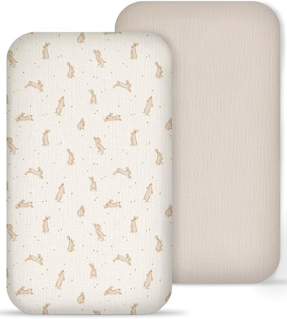 Muslin Bedside Bassinet Sheets 2 Pack, 33x20 Fitted Ultra Soft & Breathable by Meowcards