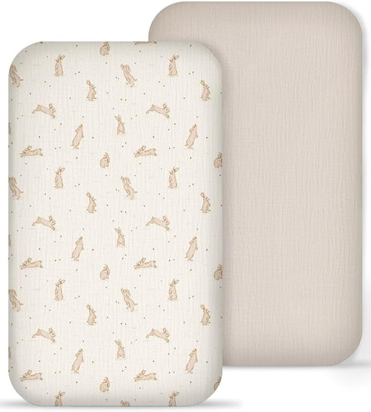 Muslin Bedside Bassinet Sheets 2 Pack, 33x20 Fitted Ultra Soft & Breathable by Meowcards