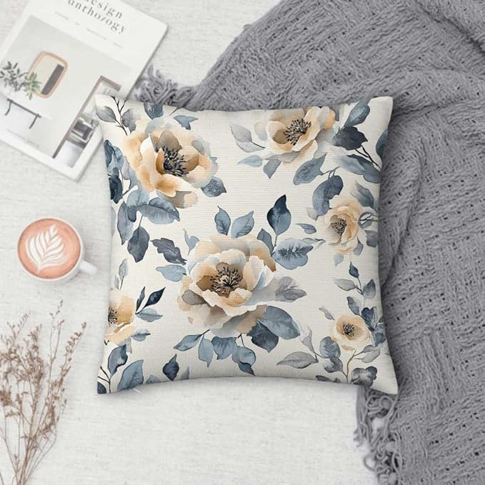 Throw Pillow Covers 18x18 Set of 2, Flowers Cushion Covers, Decorative Square - Image 4