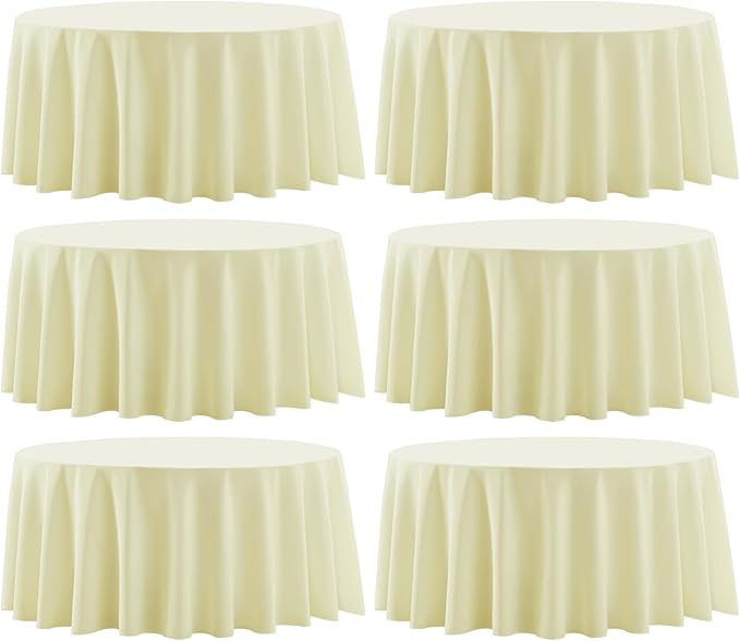 Round Tablecloth 120 Inch Tablecloth 6 Pack Ivory Table Cloths Washable by AOCOZHomeLifeMuseum