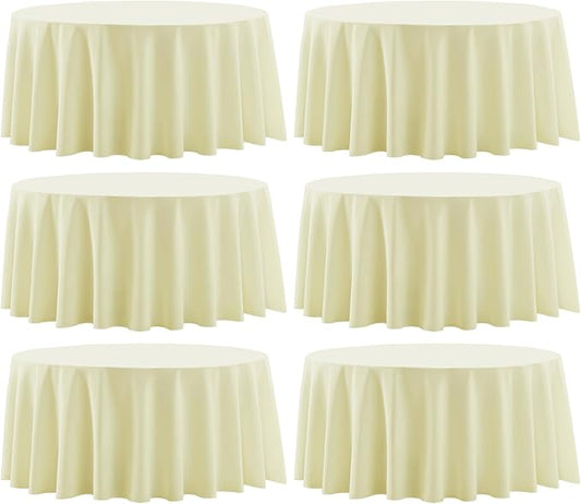 Round Tablecloth 120 Inch Tablecloth 6 Pack Ivory Table Cloths Washable by AOCOZHomeLifeMuseum
