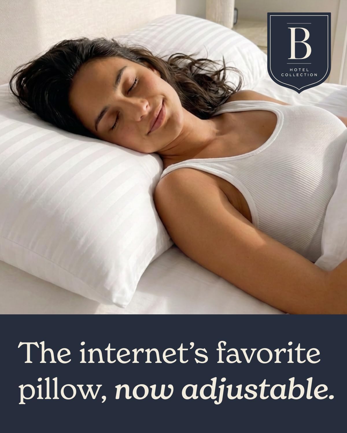 beckham hotel collection adjustable bed pillow standard/queen size shown in use
