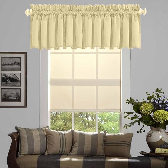 Beige Room Darkening Valance for Window Short Curtain Rod Pocket Primitive by HighQualityCurtains