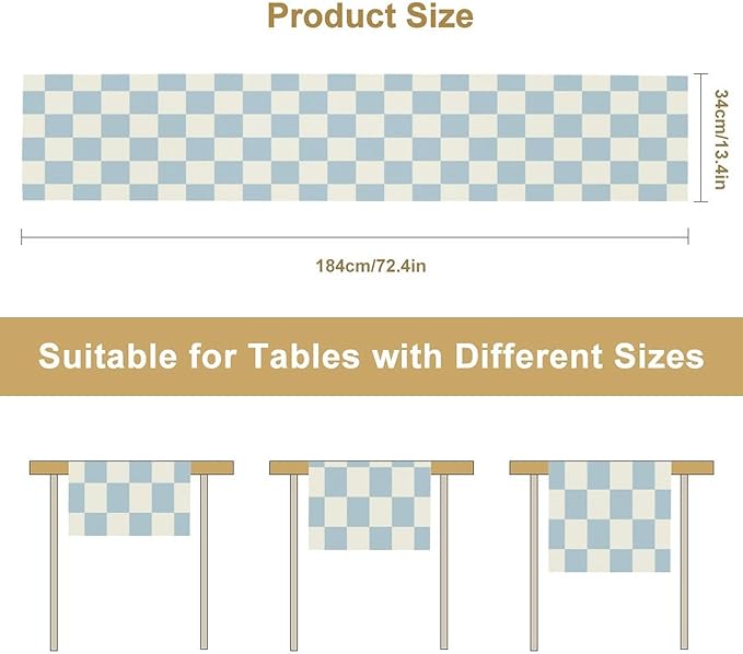 Checkered Table Runner, Retro 70s Blue Buffalo Check Table Runners - Image 7