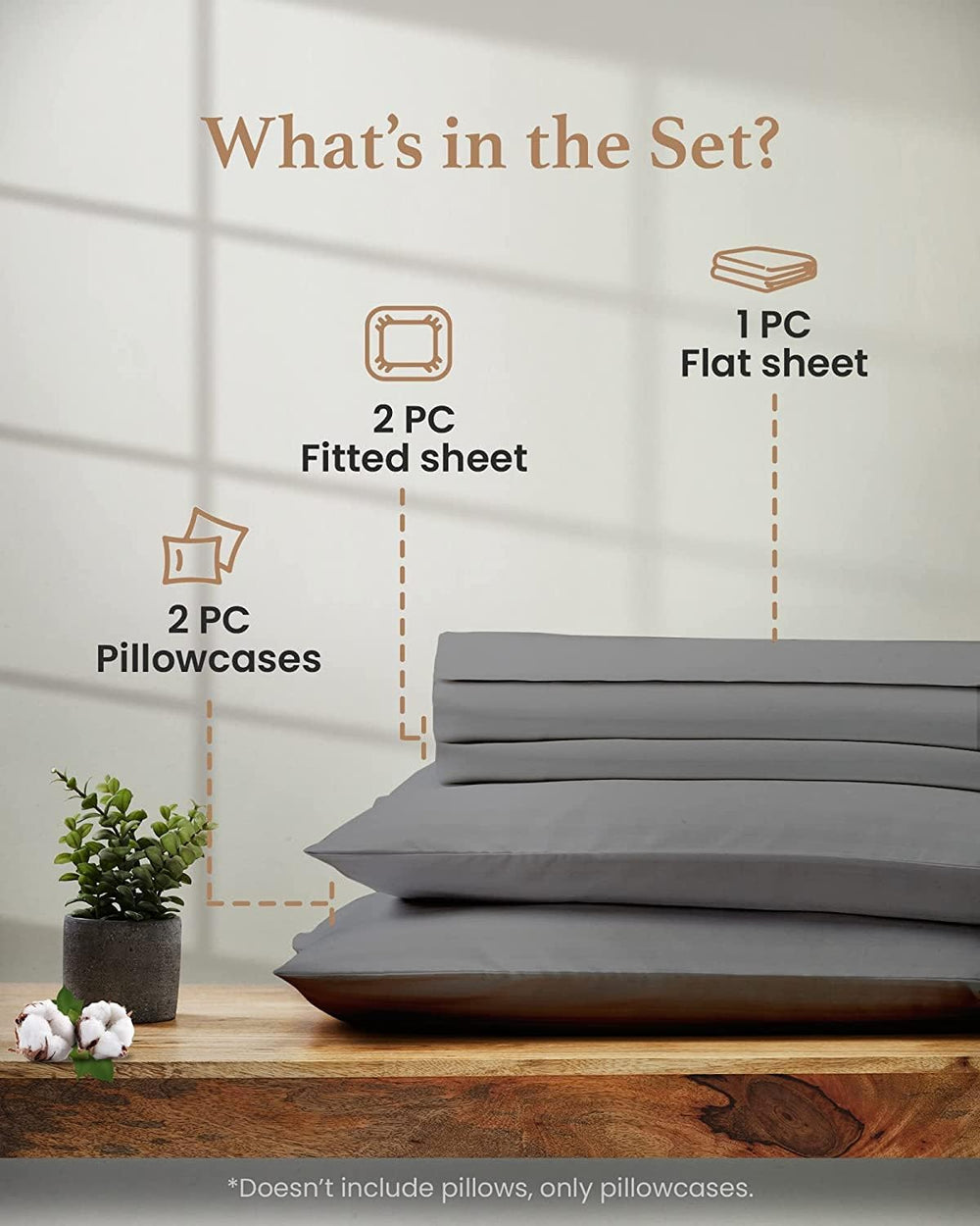 Good Sleep Bedding 5 Pc Silver Gray Split King Size Bed Sheets Set