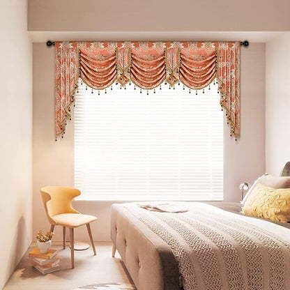 ELKCA Golden Jacquard Swag Waterfall Valance Luxury Curtain Valance - Image 7