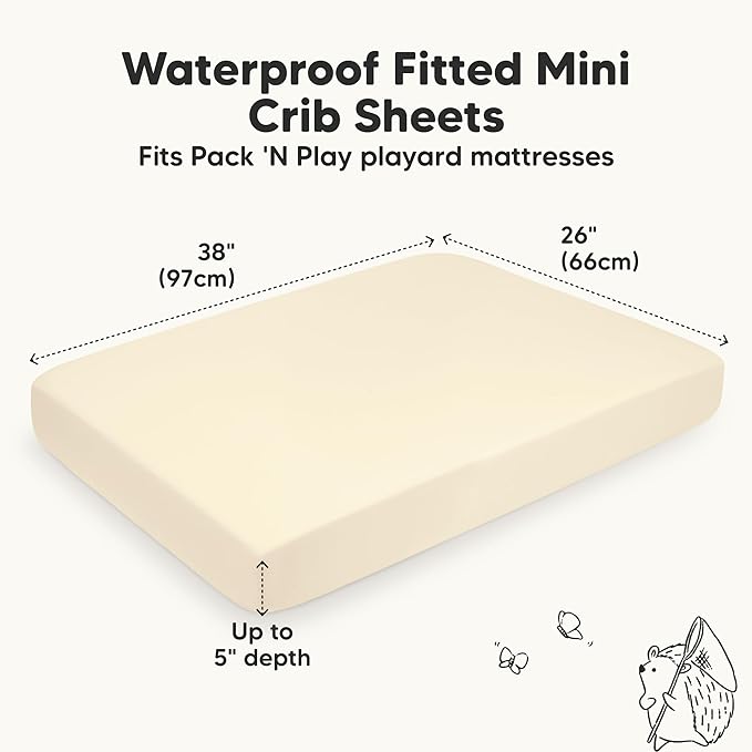 2-Pack Waterproof Pack and Play Sheets, Mini Crib Sheets Fitted - Image 3