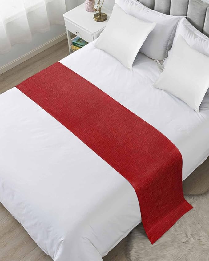 Farmhouse Red Linen Bottom Bed Runners by ZFUNCING