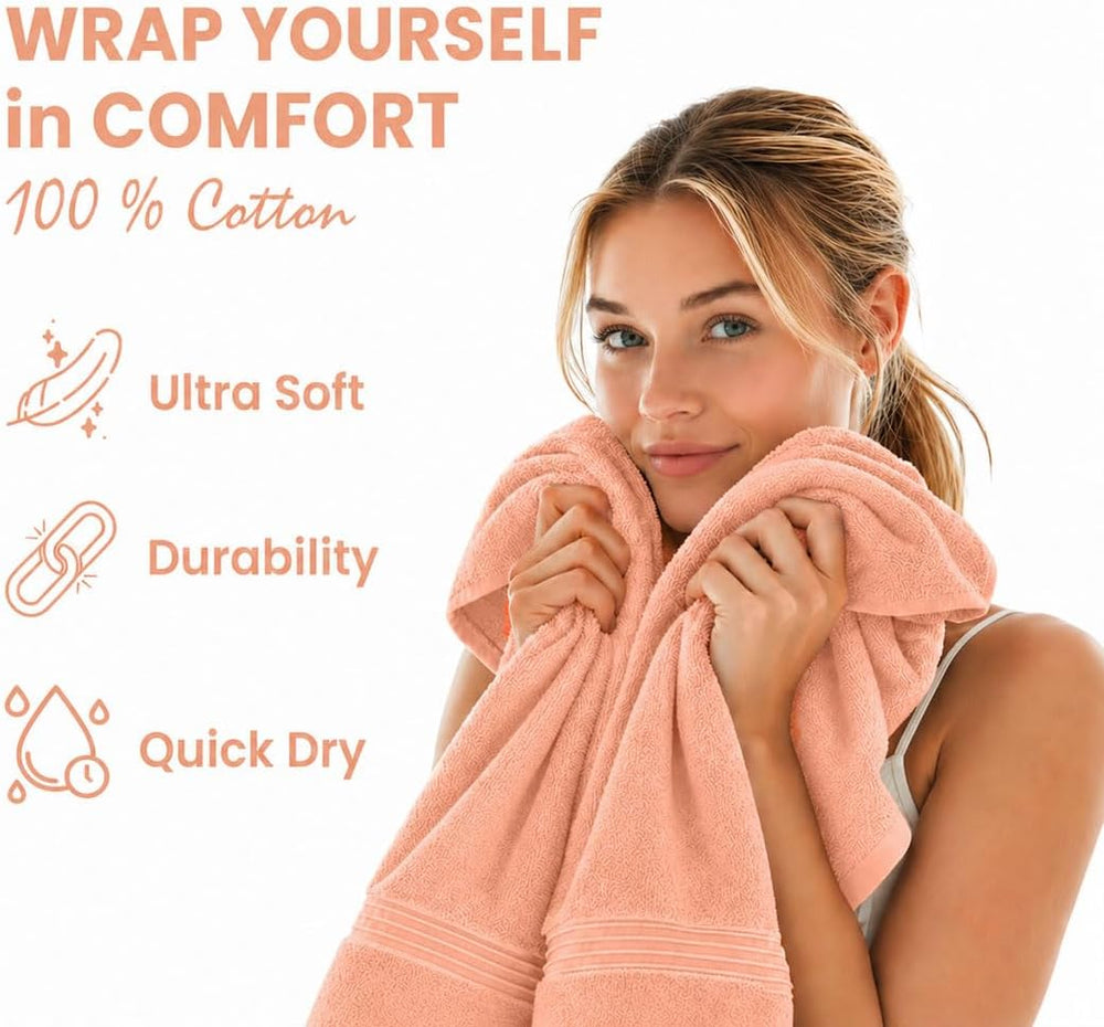 Bath Towels Set of 4 – 100% Cotton, 550 GSM Soft Absorbent Bathroom Towels - ...