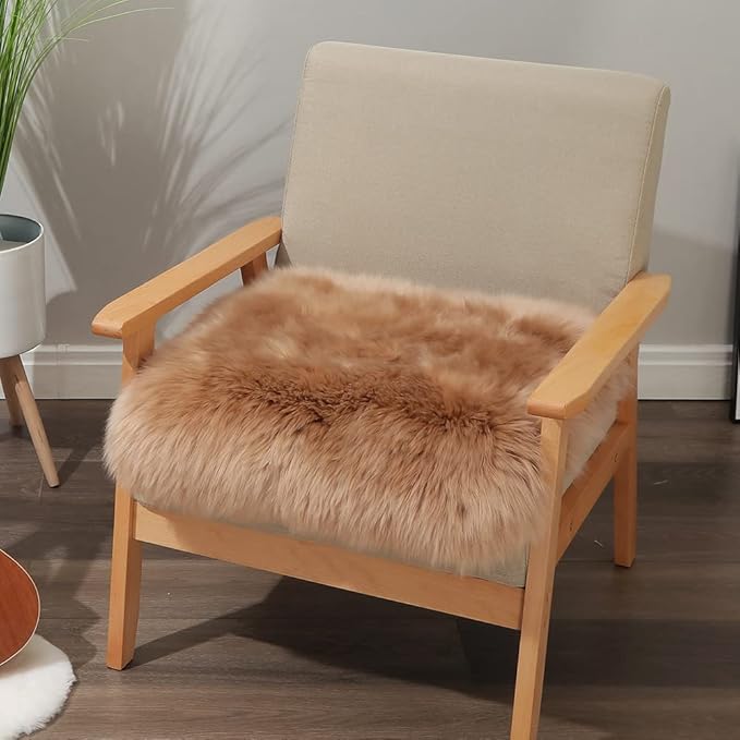 LLB Sheepskin Chair Cushion Non-Slip Back Square Genuine Fur Chair Cover Silky - Image 3