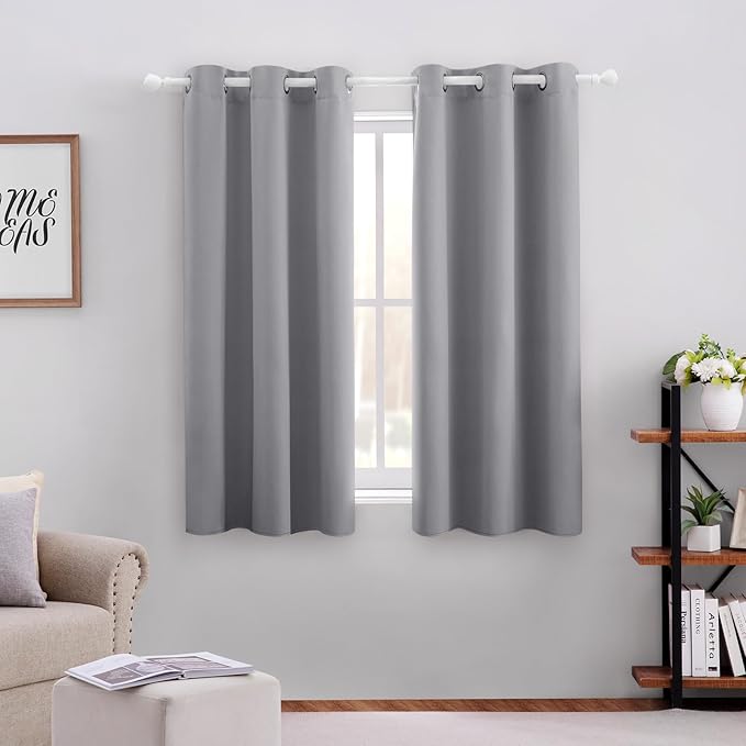 HOMEIDEAS Light Grey Kitchen Blackout Short Curtain Panels by HOMEIDEAS