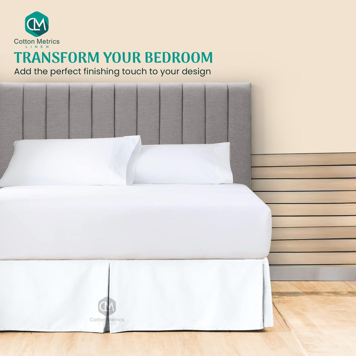 premium queen size bedskirt 600tc 100% egyptian cotton shown in use