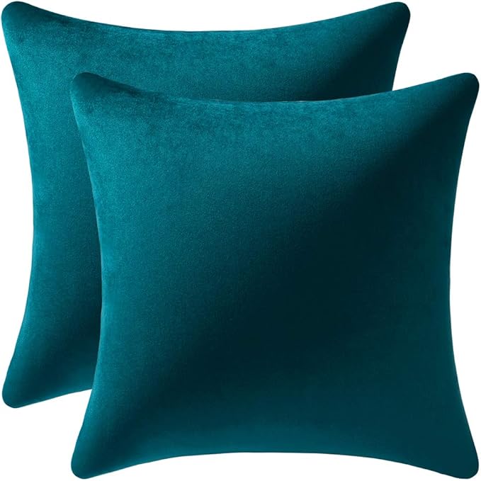 Throw Pillow Cases 22x22 Teal Christmas: 2 Pack Cozy Soft Velvet Square by DEZENE