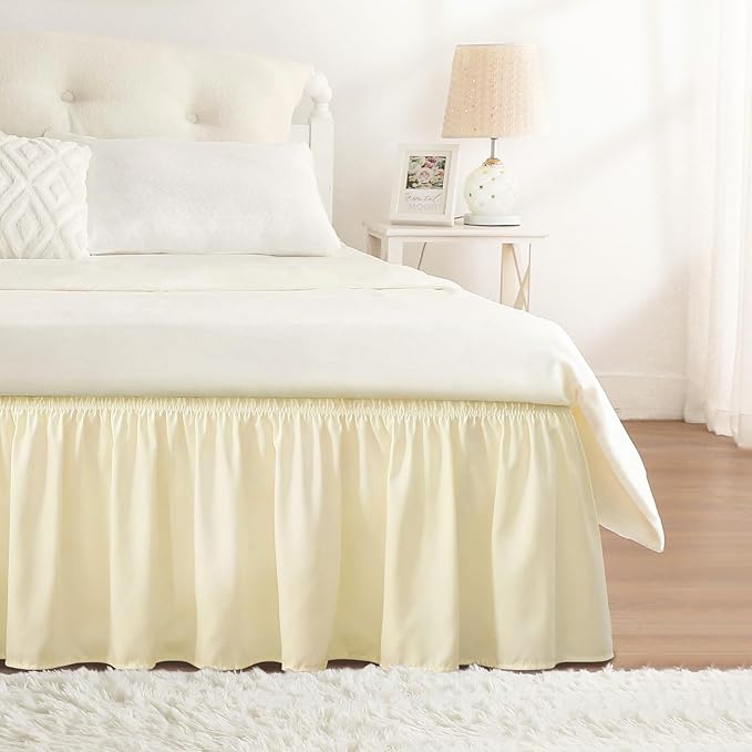 RIMELA Butter Yellow Bed Skirt Queen Size 15 Inch Drop, Elastic Bed Skirting by RIMELABedSkirt