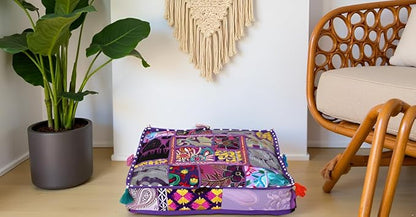 CRAFT KALA Indian Square Patchwork Traditional Pouf Cover Indian Living Room - Image 7