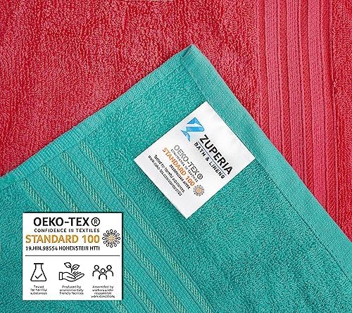 zuperia premium multicolor bath towels set of 8 on a desk or shelf