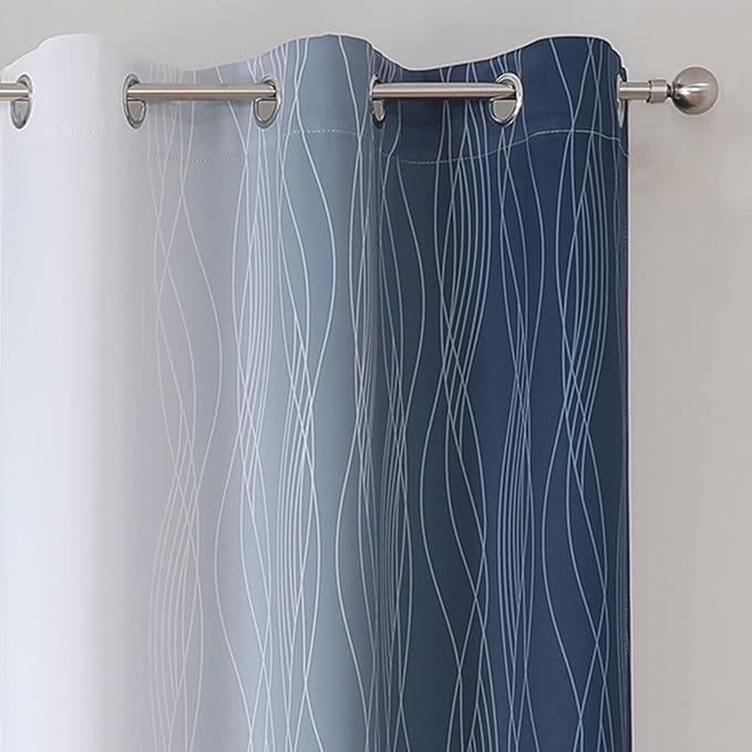 Estelar Textiler Grayish White and Navy Blue Blackout Curtains - Image 4