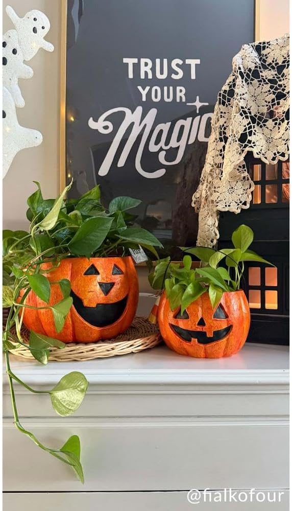 Mud Pie Paper Mache Pumpkin Treat Buckets, Set of 2 Halloween Candy Pails