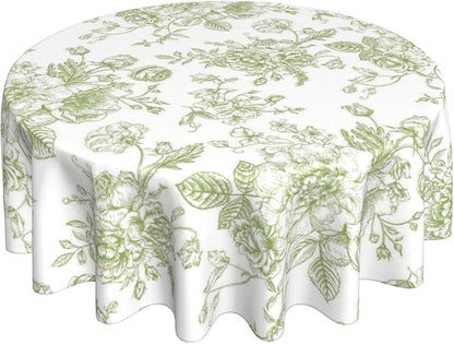 Sage Green Floral Tablecloth Round 70×70 Inch by QANOK