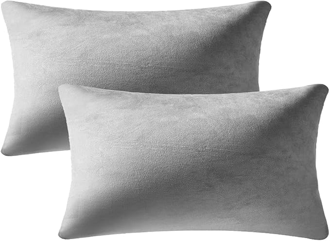 Decorative Pillow Cases 12x20 Light-Grey: 2 Pack Cozy Soft Velvet Rectangular by DEZENE