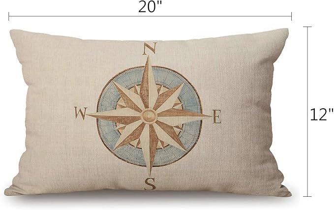 Solekla Nautical Compass Pillow Covers 12" x 20" Lumbar Pillow Covers Home - Image 2
