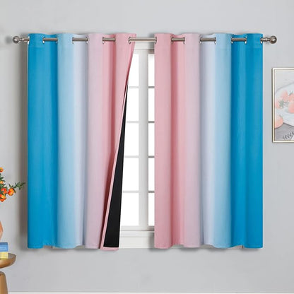 Ombre Pink and Blue Blackout Curtains 45 Inches Long, Full Light Blocking by ESTELARTEXTILER