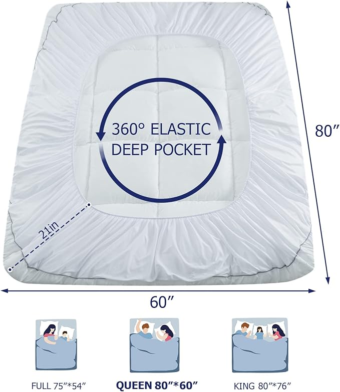Marine Moon Mattress Topper Queen, Cooling Plush Bed Thick Pillow Top Pad - Image 6
