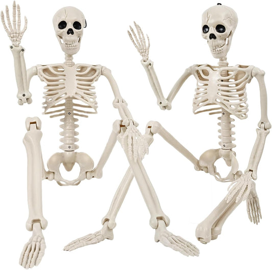 3FT Scary Halloween Decorations Outdoor, 2 PCS 36" Life Size Posable Human Skeleton Decor - Indoor Halloween Decor for Yard, Patio, Graveyard, Garden, Haunted House, Lawn, & Spooky Party Props