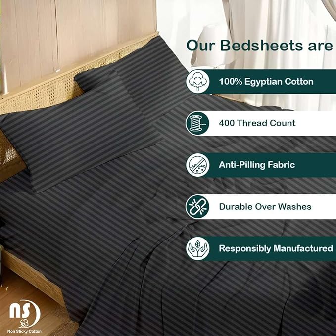 NON Sticky cotton Twin Size Sleeper Sofa Sheets, 4 Piece Egyptian Cotton Bed - Image 2