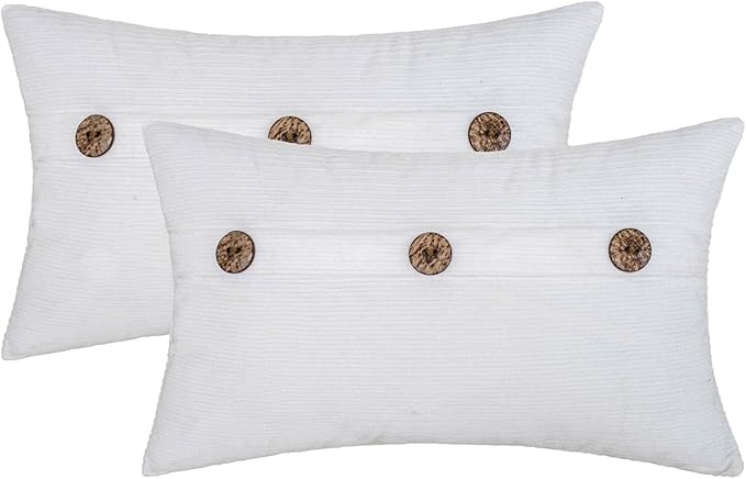 HWY 50 White Chenille Throw Pillow Covers 12x20 Inch by HWY50