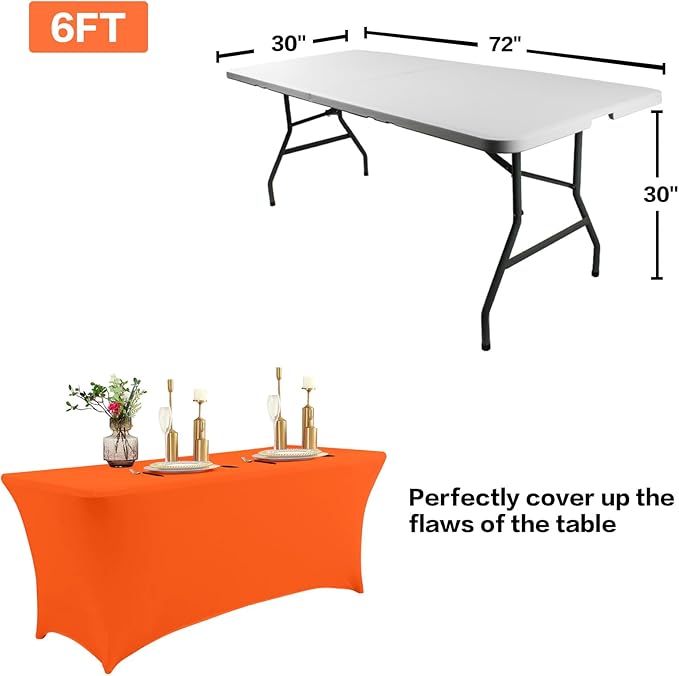 IVAPUPU 4FT Table Cloth for Rectangular Fitted Events Stretch Orange Table - Image 3