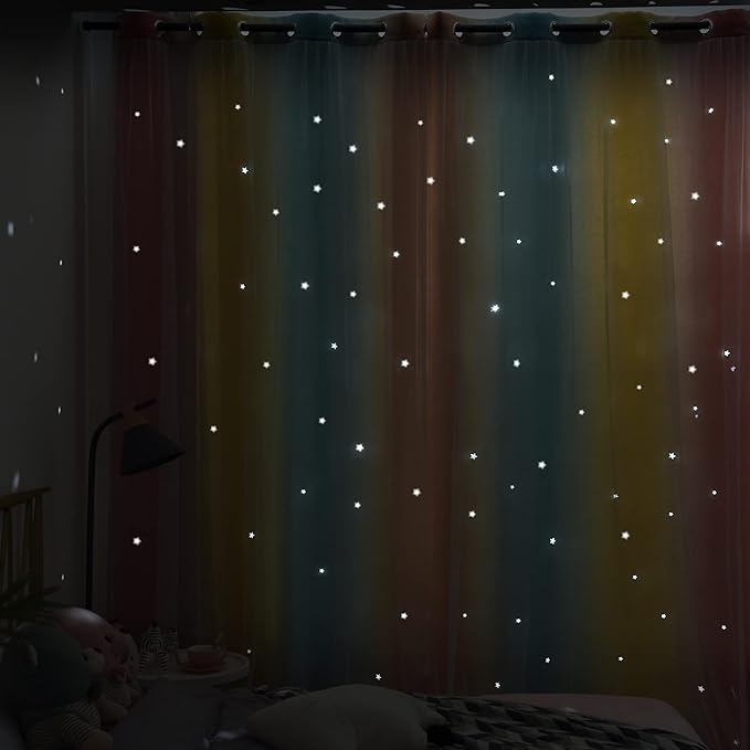 Kinryb Nursery/Kids/Girls Room Star Cut Out Blackout Rainbow Curtain - Image 3