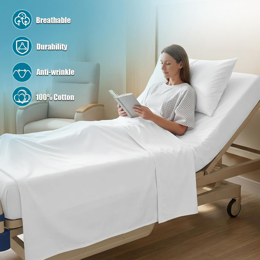 KKJIAF 3 Piece White Cotton Hospital Bed Sheet Set