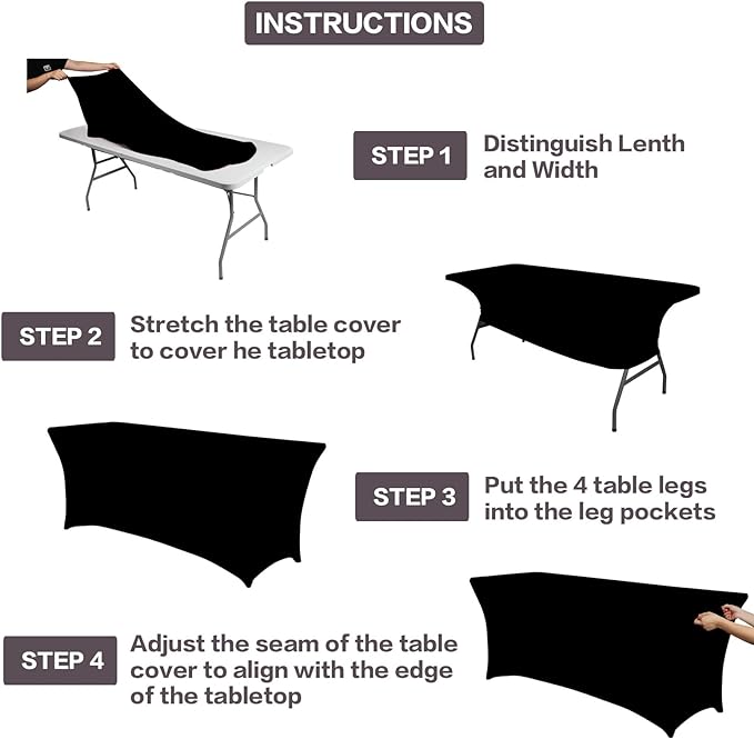 IVAPUPU 6FT Spring Table Cloth for Rectangular Fitted Events Stretch Black - Image 4