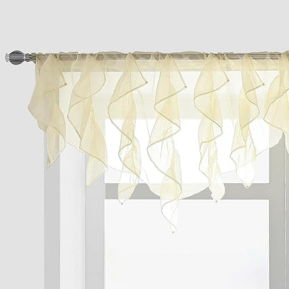 PearAge Ruffled Voile Semi Sheer Curtain Valance, Kitchen Living Room Shabby by PearAge