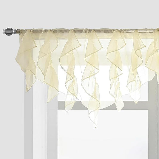 PearAge Ruffled Voile Semi Sheer Curtain Valance, Kitchen Living Room Shabby by PearAge