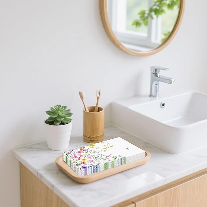 100 PCS Wildflower Paper Napkins, Disposable Flower Bathroom Guest Hand Towels - Image 4