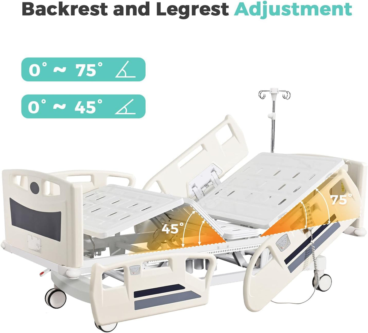 premium 5 function full electric hospital bed,icu medical, side view