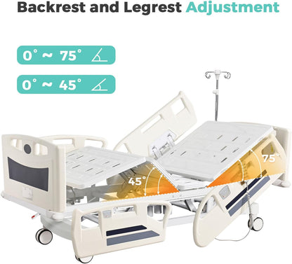premium 5 function full electric hospital bed,icu medical, side view