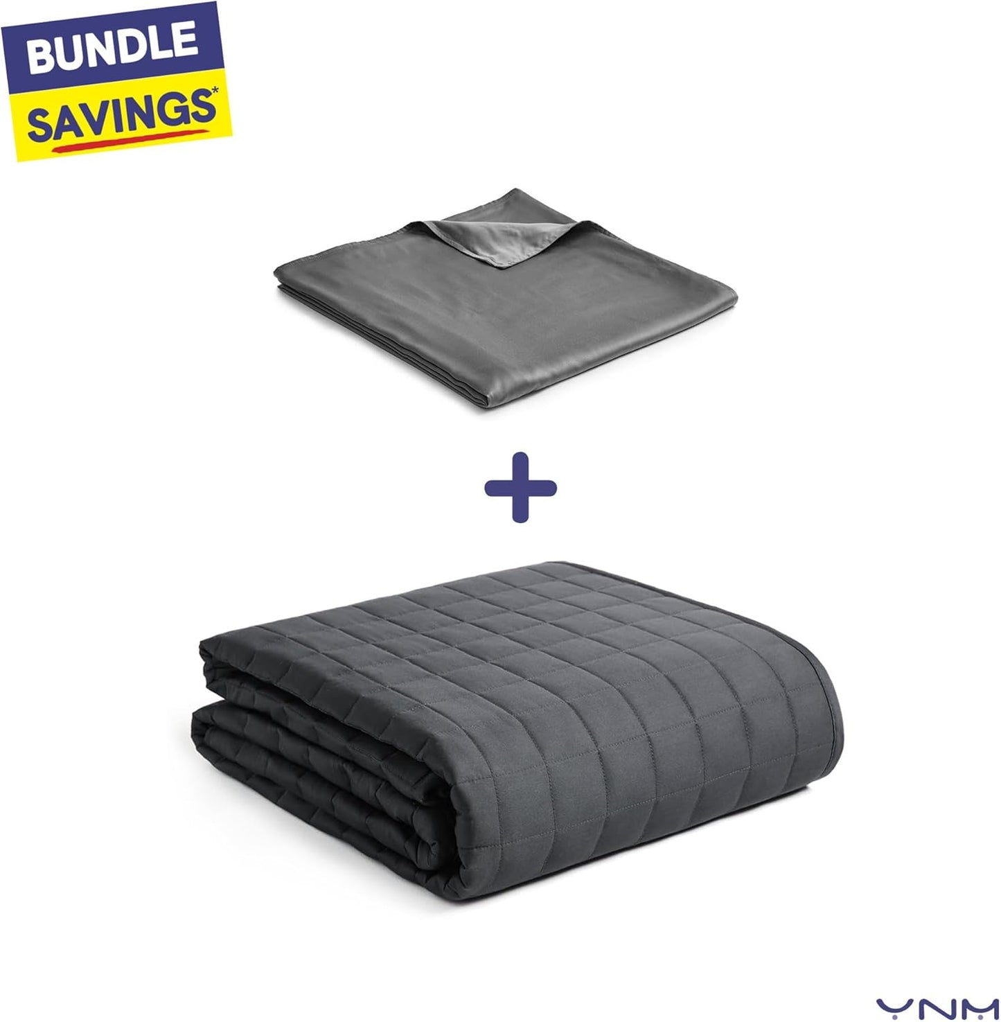 YnM Exclusive Cooling Rayon Derived from Bamboo & Cozy Velvet Dual-Sided Duvet for Weighted Blankets with 16 Strings (60''x80'') - Blue Grey