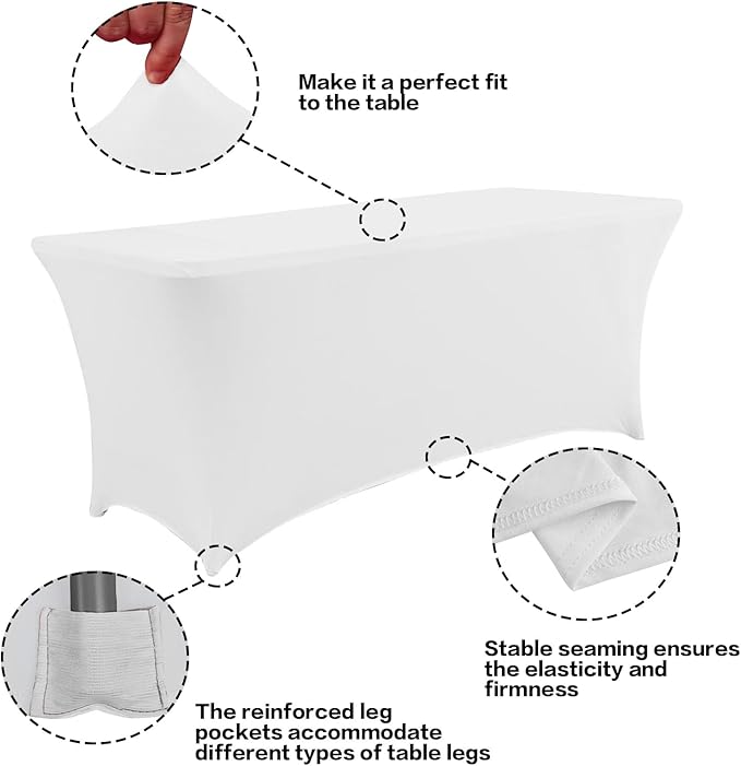 IVAPUPU 2 Pack 6FT Table Cloth for Rectangular Fitted Events Stretch White - Image 2