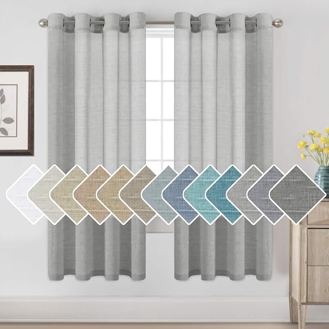 H.VERSAILTEX Linen Sheer Curtains 72 Pair Set Linen Textured Semi-Sheer by HVERSAILTEX
