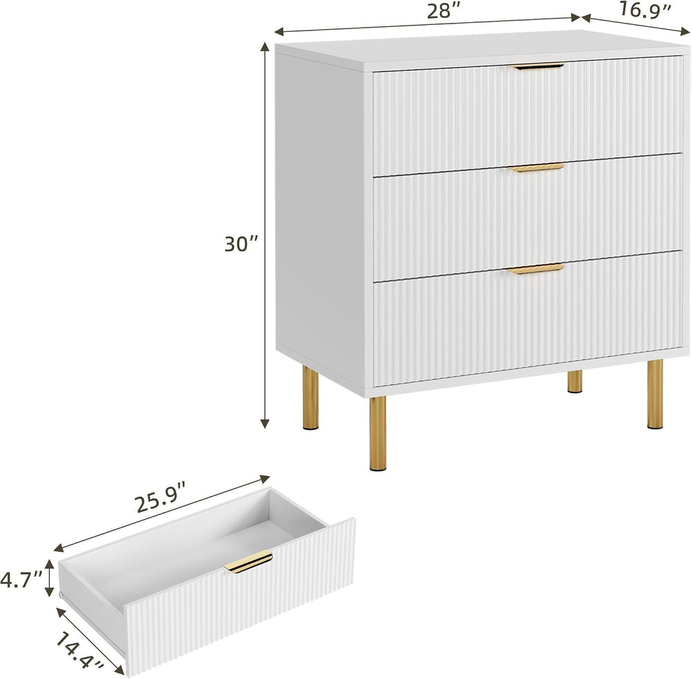 GarveeHome Fluted 3 Drawer Dresser for Bedroom, 30" Wooden Dressers