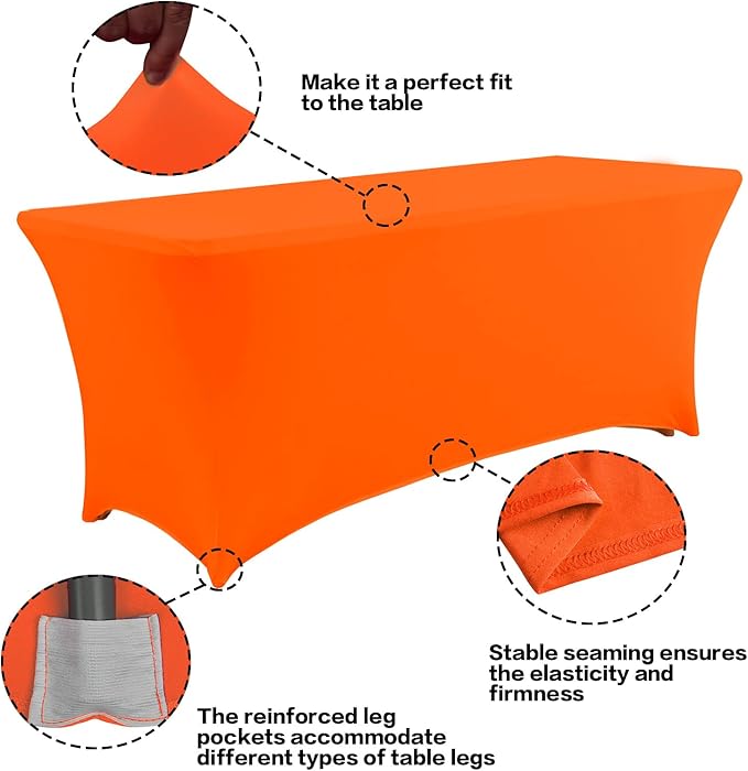 IVAPUPU 4FT Table Cloth for Rectangular Fitted Events Stretch Orange Table - Image 2
