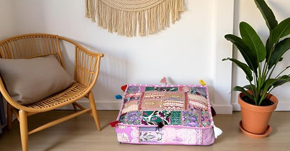 CRAFT KALA Indian Square Patchwork Traditional Pouf Cover Indian Living Room - Image 5